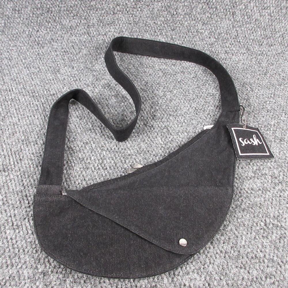 Sash Crossbody Purse Womens Small Black Denim Satin Lined Inner Pockets NWT